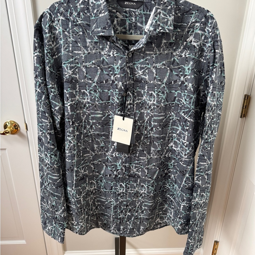 Zegna Men's Abstract Black and Gray Shirt